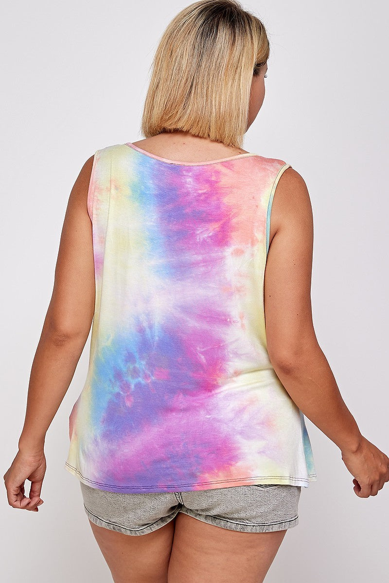 Plus Pink Tie Dye Tank with Studded Detail