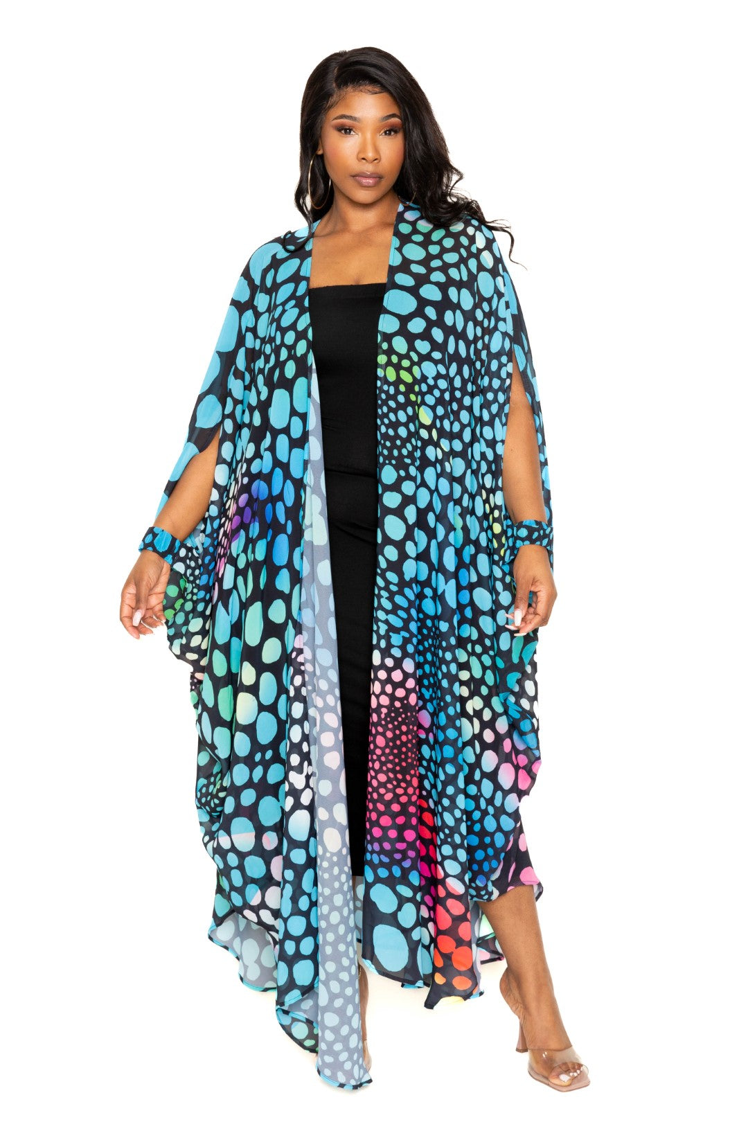 Plus Multi Blue Color Dot Robe With Wrist Band