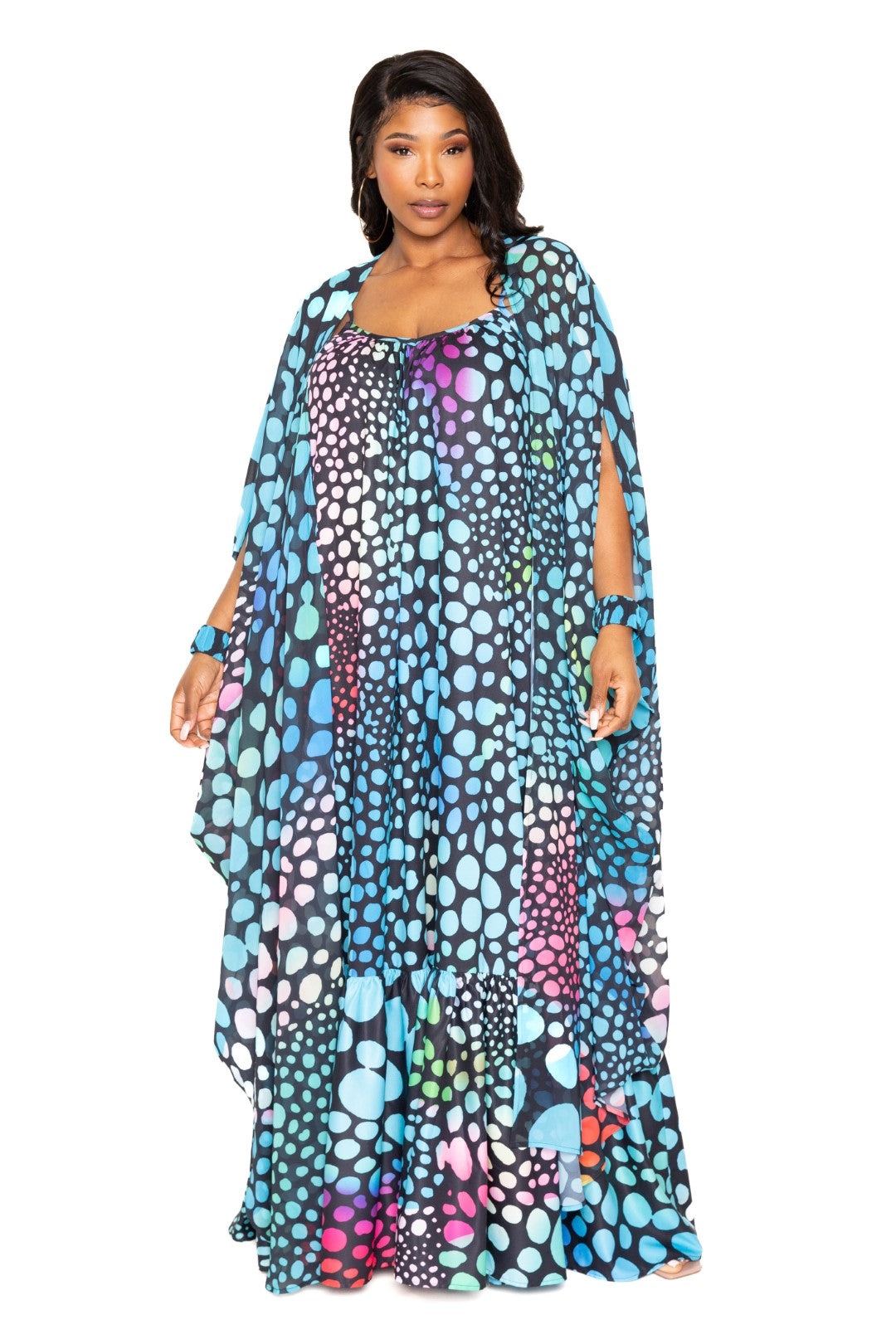 Plus Multi Blue Color Dot Robe With Wrist Band