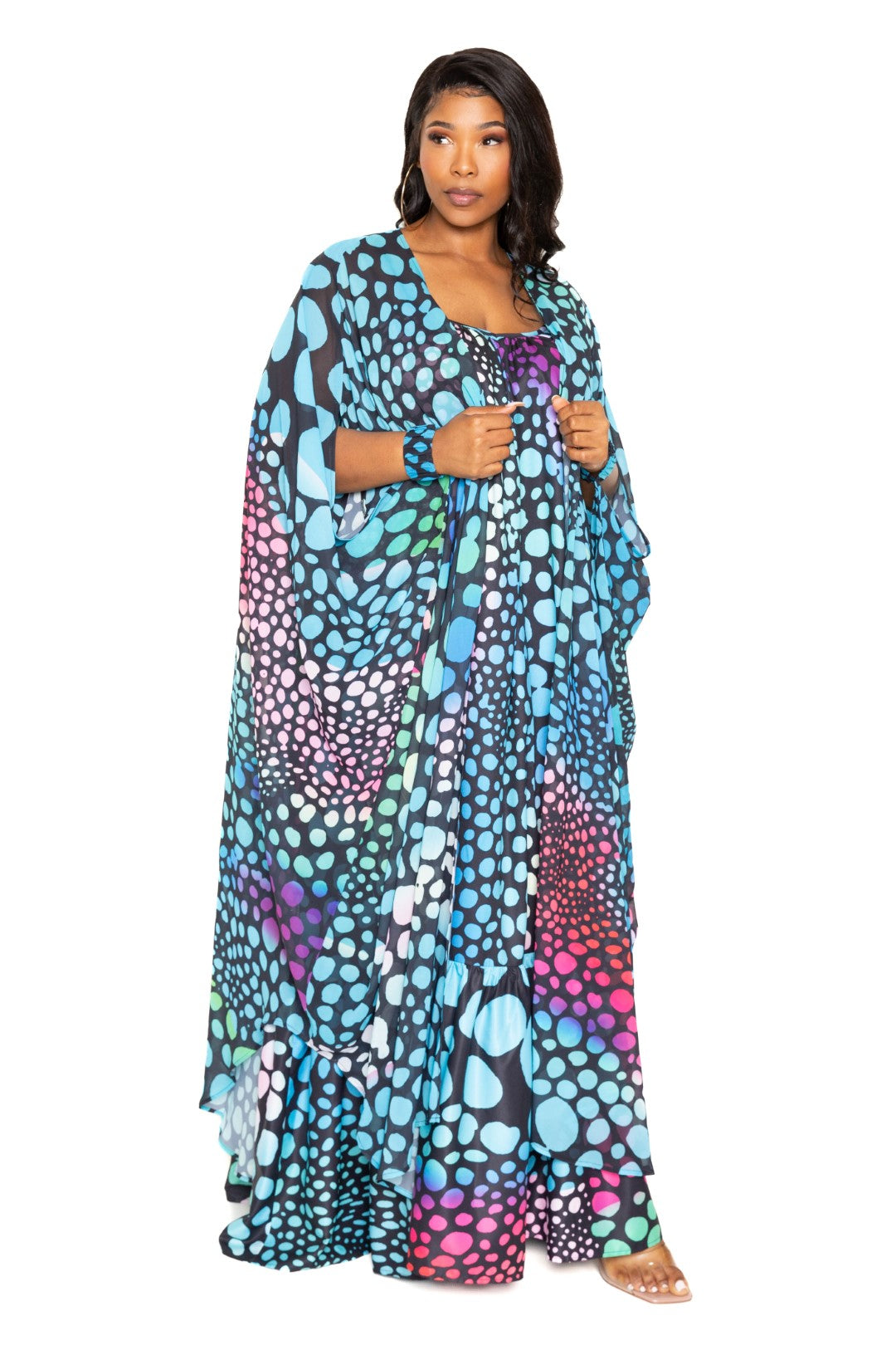 Plus Multi Blue Color Dot Robe With Wrist Band