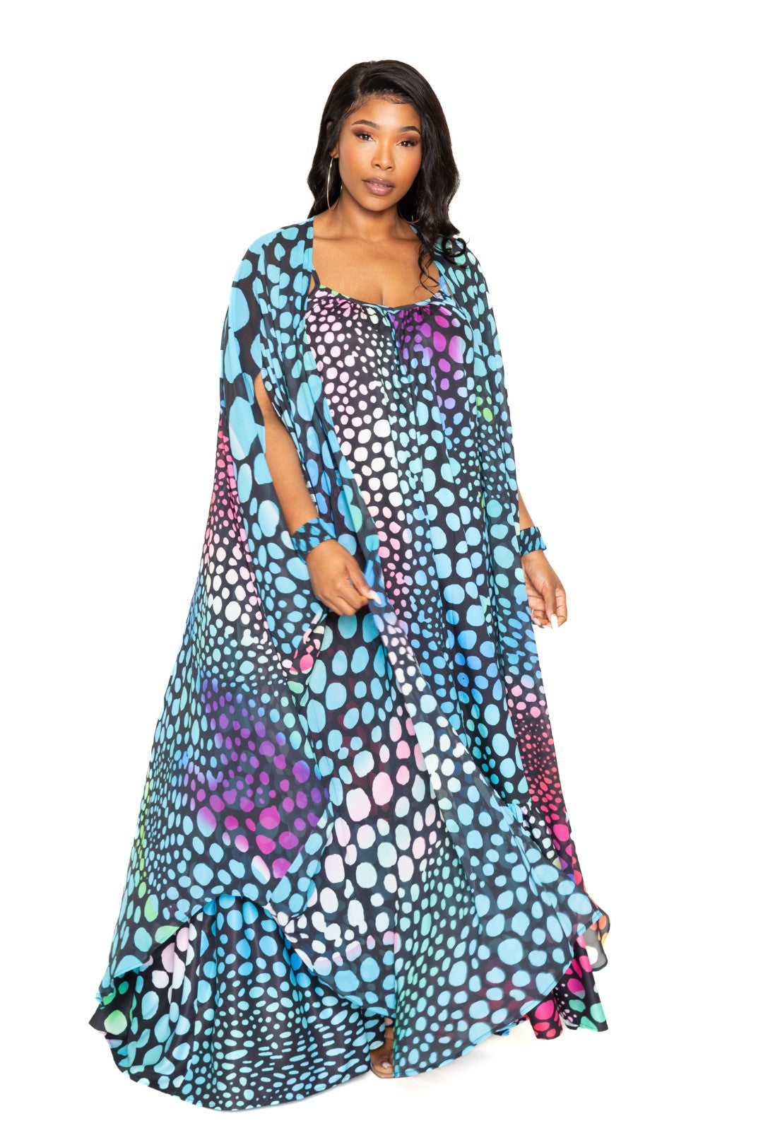 Plus Multi Blue Color Dot Robe With Wrist Band