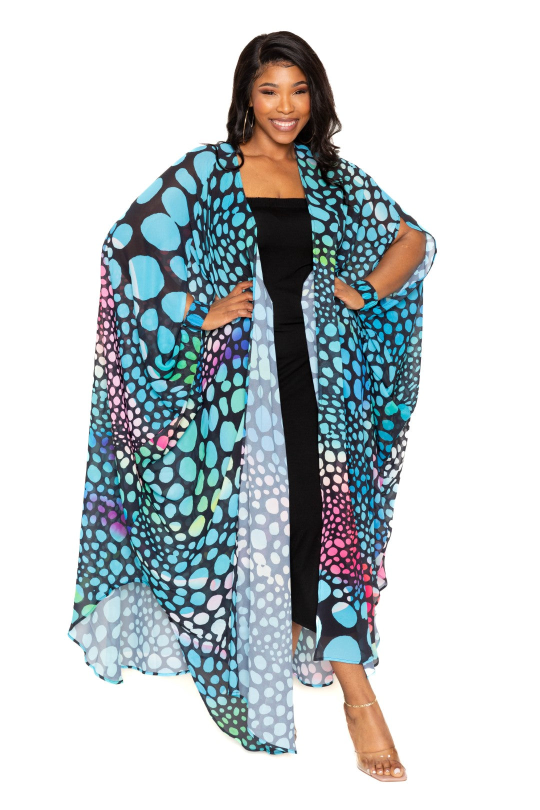 Plus Multi Blue Color Dot Robe With Wrist Band