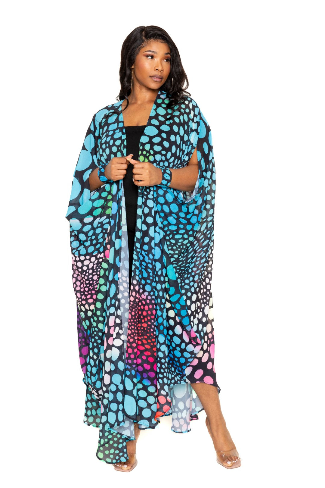 Plus Multi Blue Color Dot Robe With Wrist Band