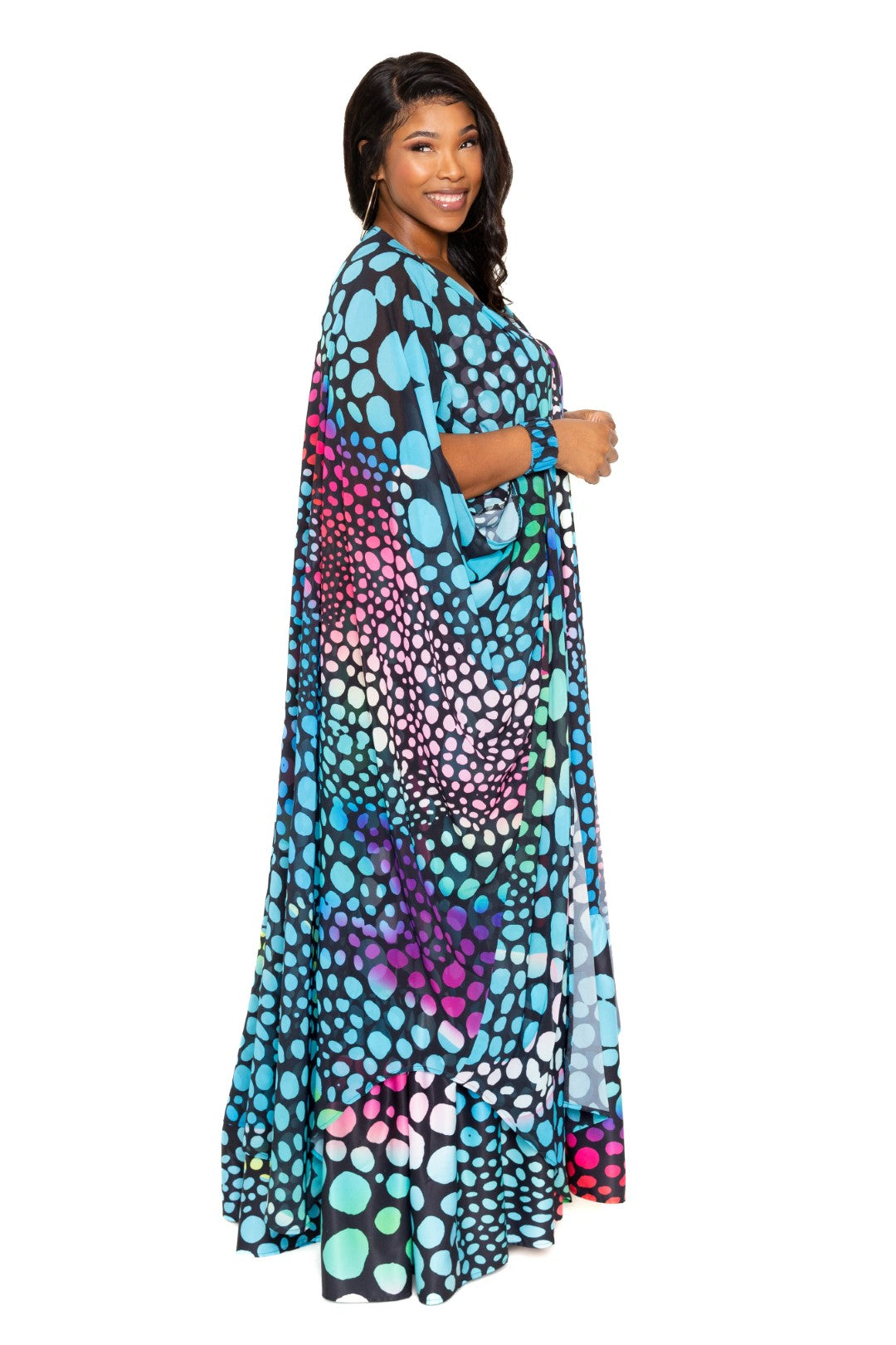 Plus Multi Blue Color Dot Robe With Wrist Band