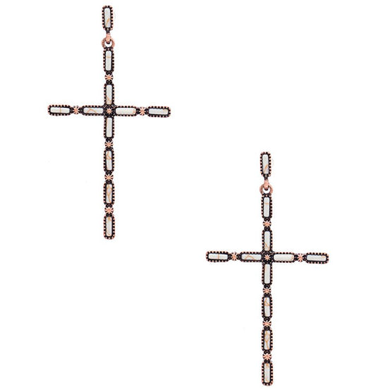 Multi Stone Pattern Cross Metal Earrings