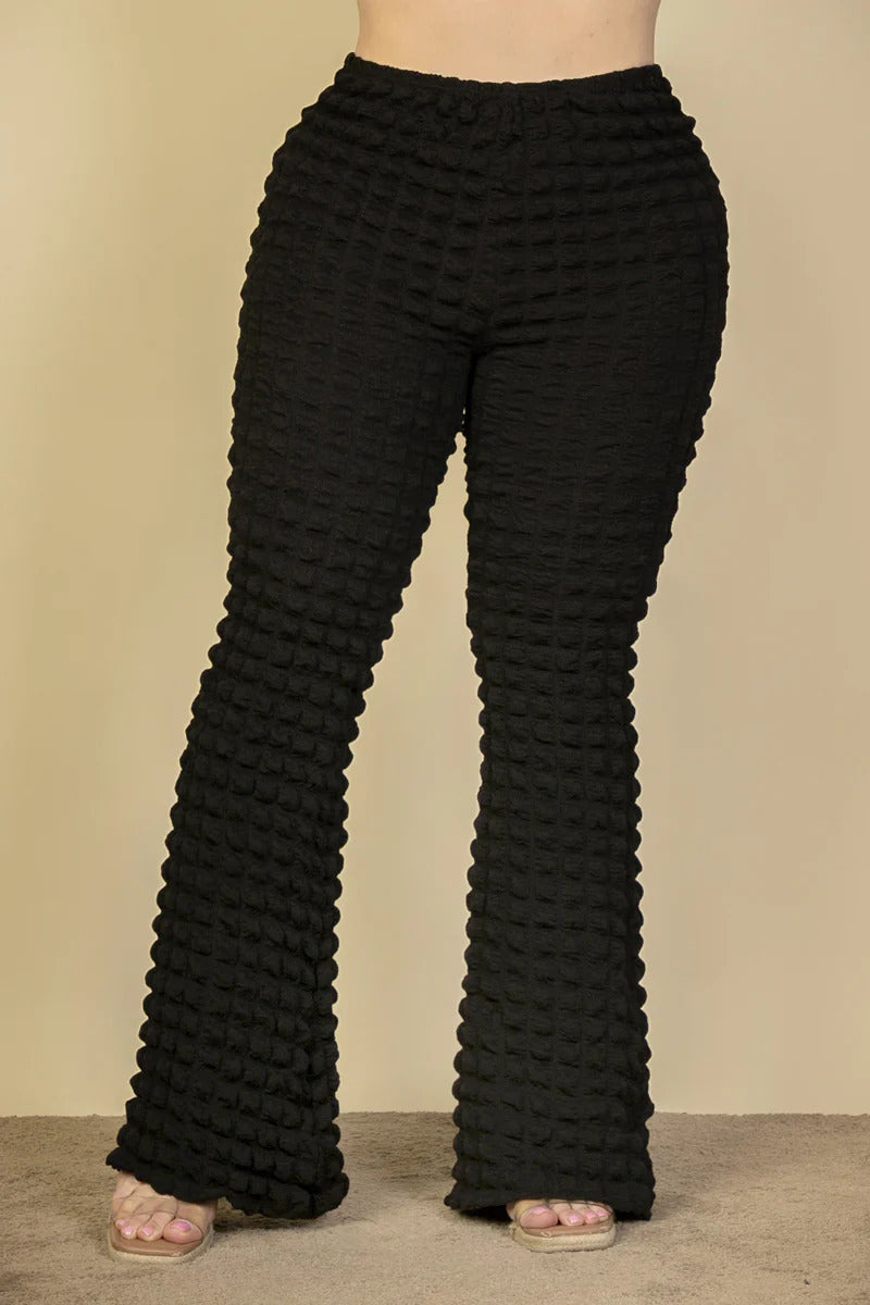 Plus Black Bubble Fabric Flare Pants