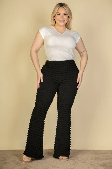 Plus Black Bubble Fabric Flare Pants