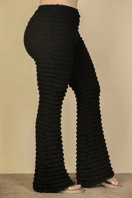 Plus Black Bubble Fabric Flare Pants