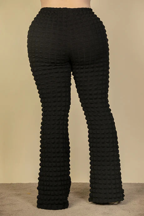 Plus Black Bubble Fabric Flare Pants