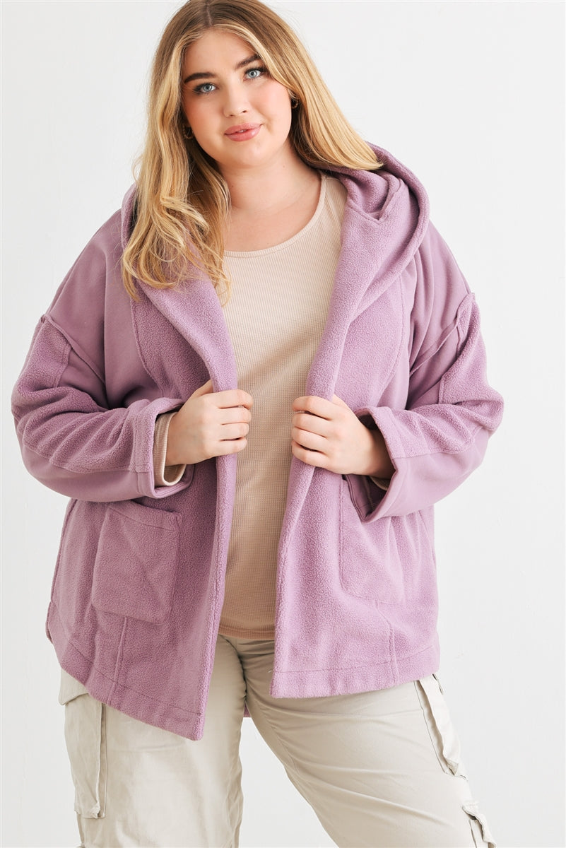 Plus Mauve Hooded Open Front Cardigan Jacket