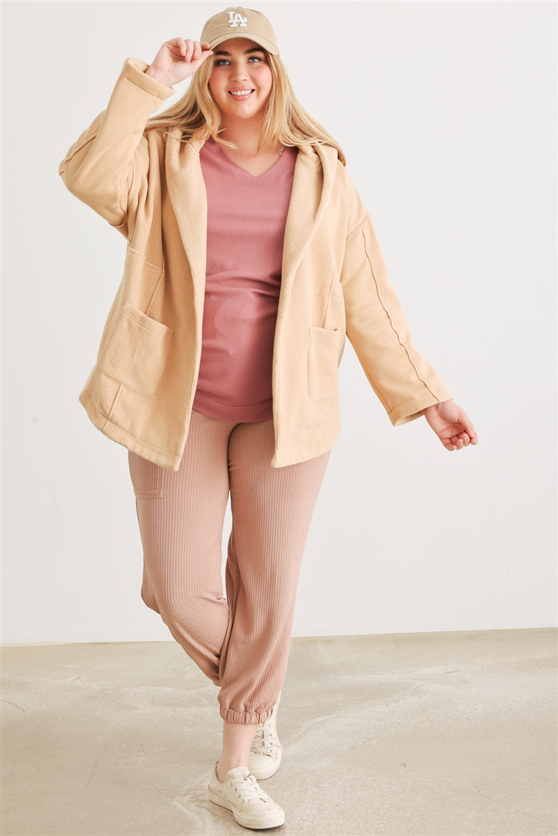 Plus Taupe Hooded Open Front Cardigan Jacket