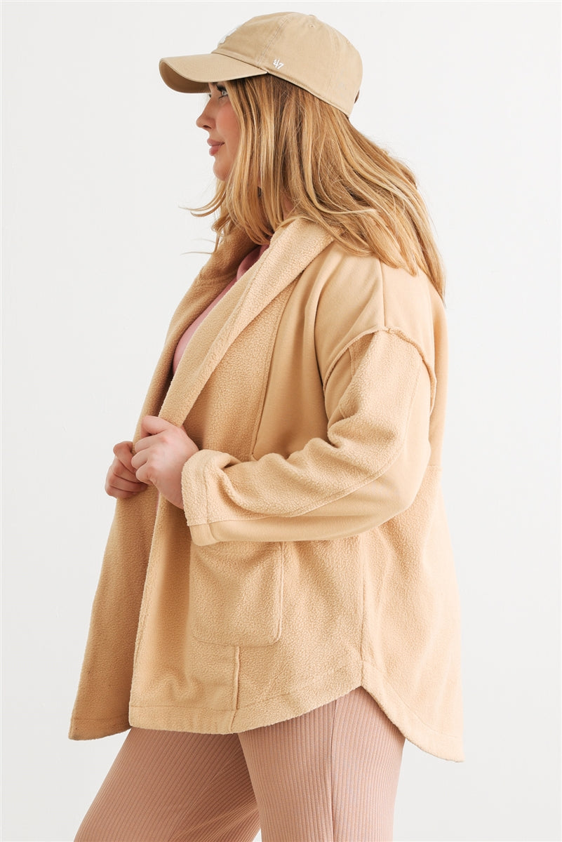 Plus Taupe Hooded Open Front Cardigan Jacket