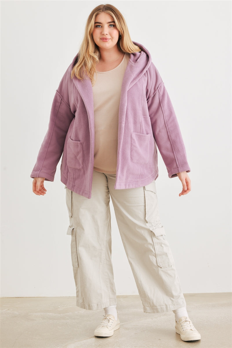 Plus Mauve Hooded Open Front Cardigan Jacket