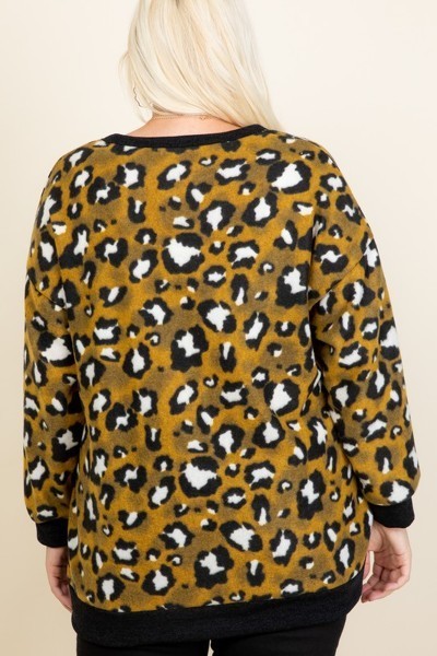 Plus Mustard Cozy Animal Mir Print Brush Button Up Cardigan