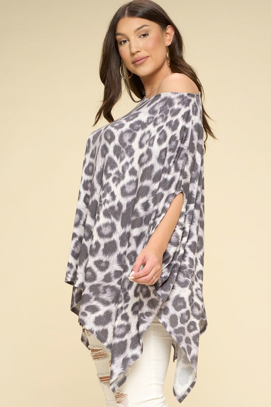 Plus Grey Animal Printed Rayon Span Poncho