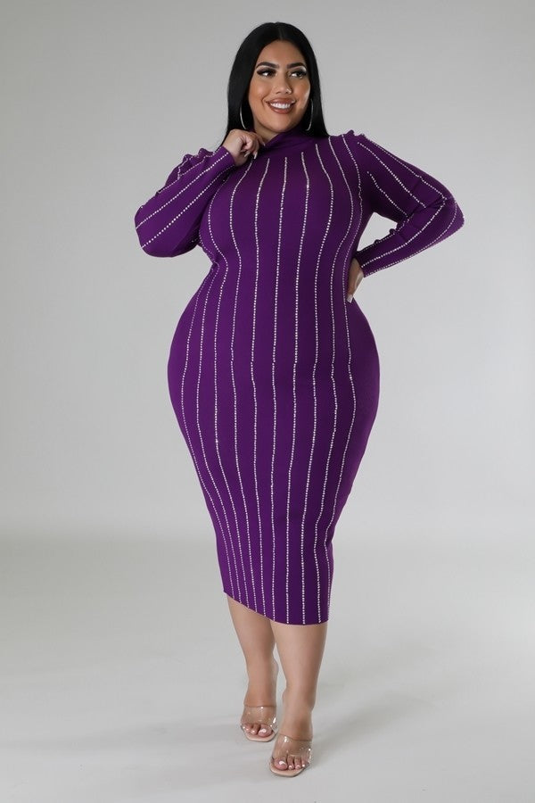 Plus Purple Turtle Neck Dress with Rhinestone Detail