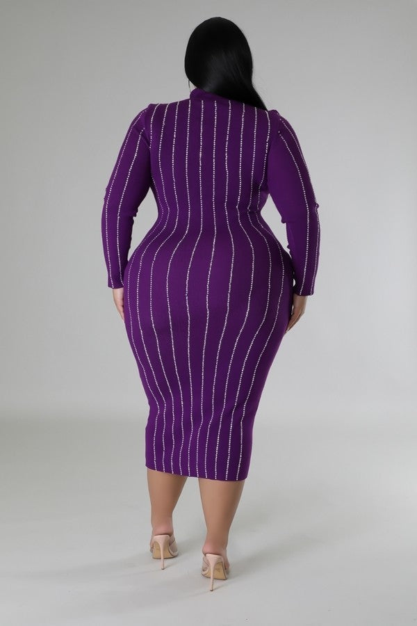 Plus Purple Turtle Neck Dress with Rhinestone Detail