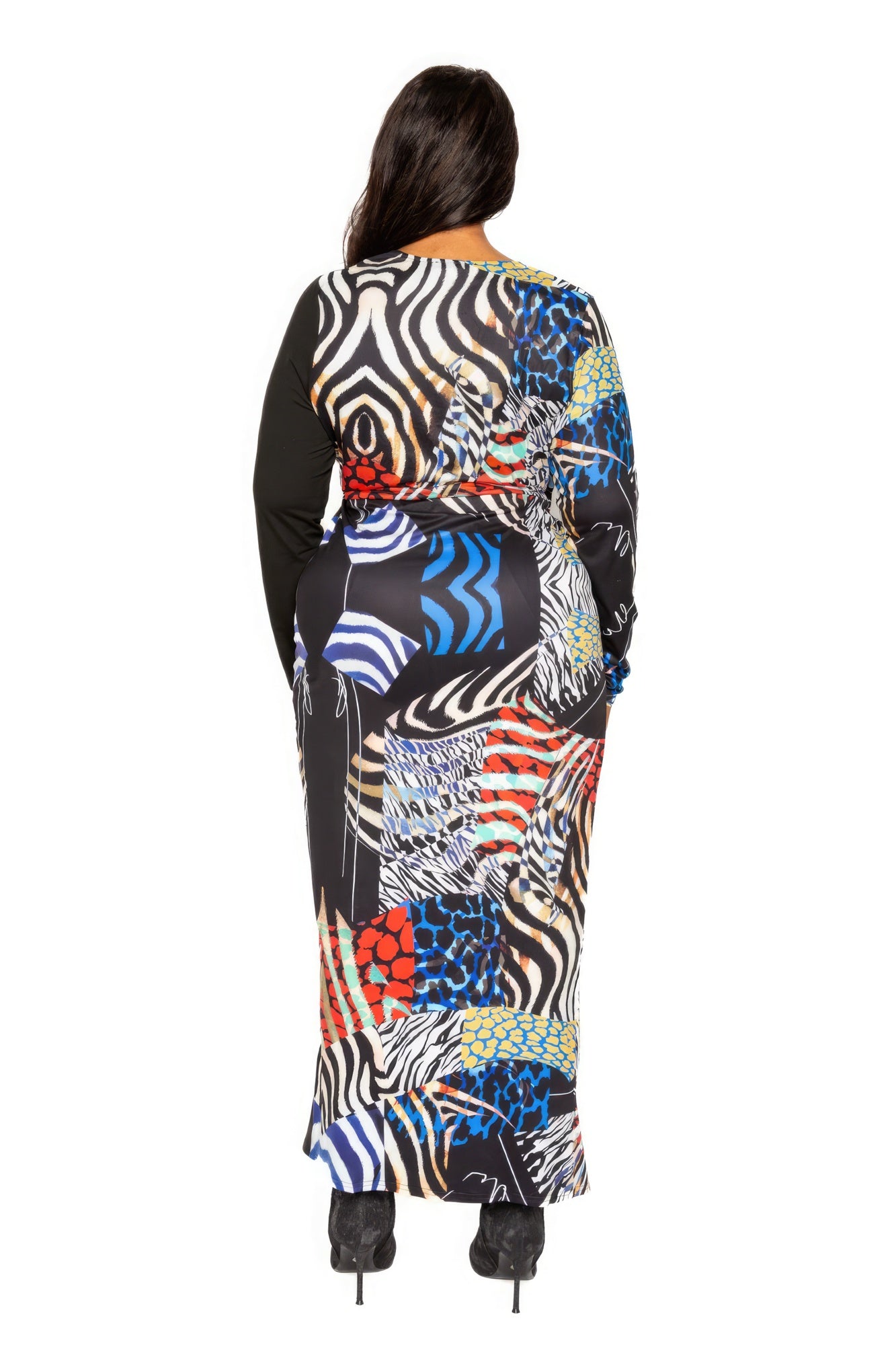 Plus Multi-Color Animal Print High-Low Hem Dress
