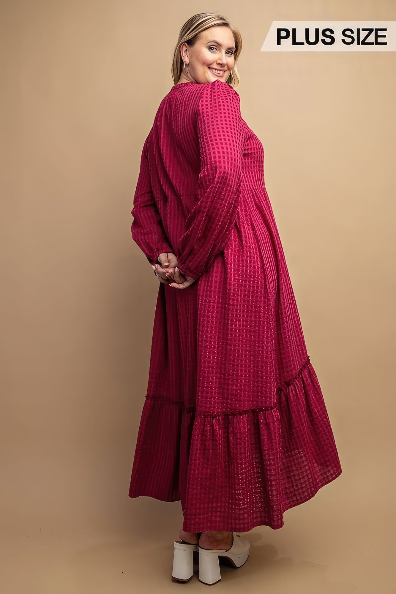 Plus Plum Plaid Button Down Hi-Low Hem Maxi Dress