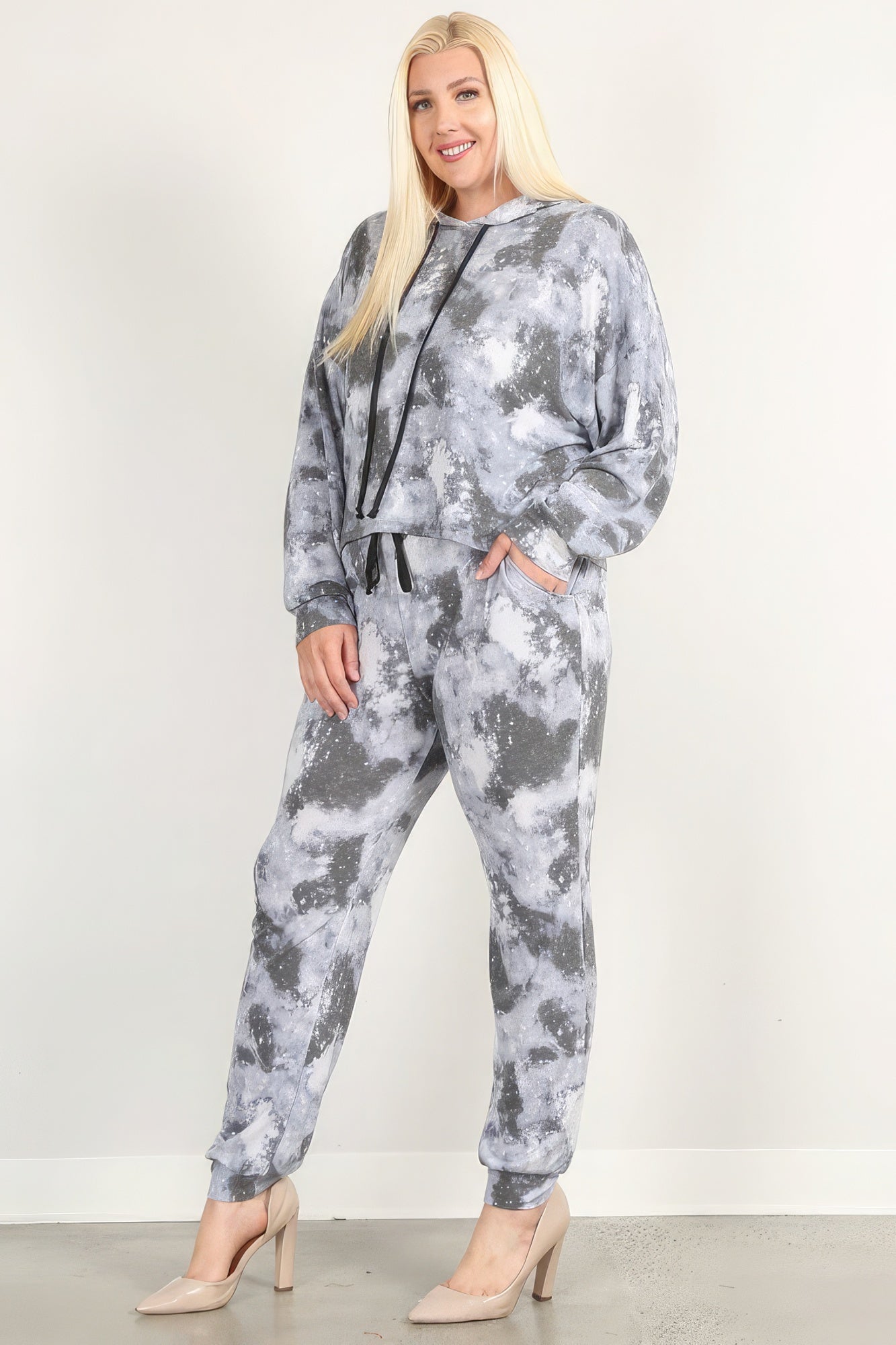 Plus Navy Tie Dye Print Hoodie & Sweatpants Set