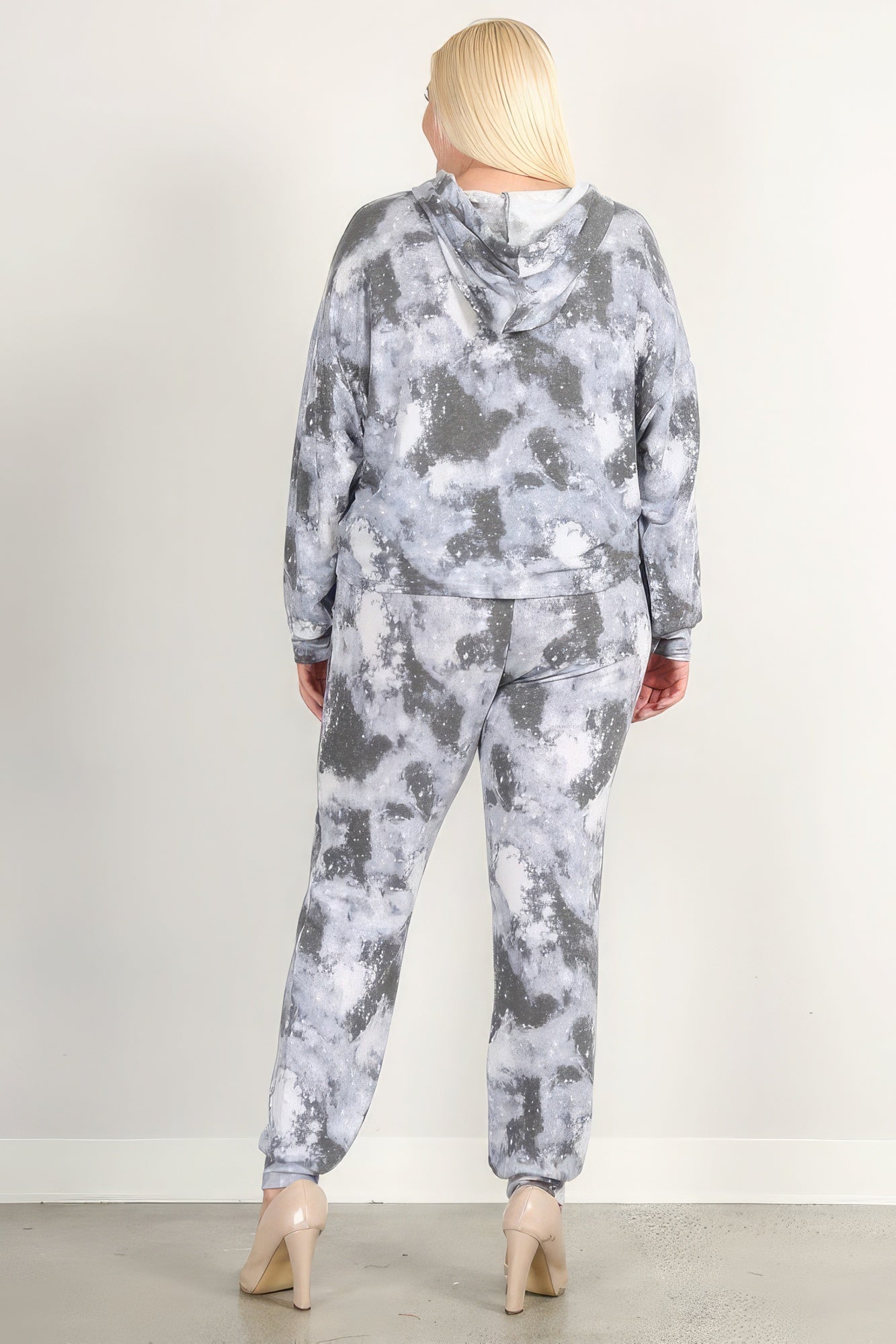 Plus Navy Tie Dye Print Hoodie & Sweatpants Set