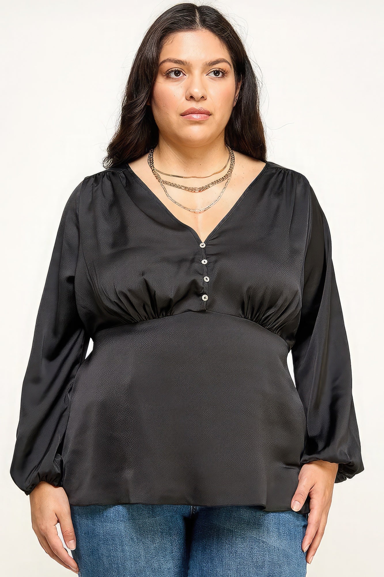 Plus Black Satin Babydoll Blouse