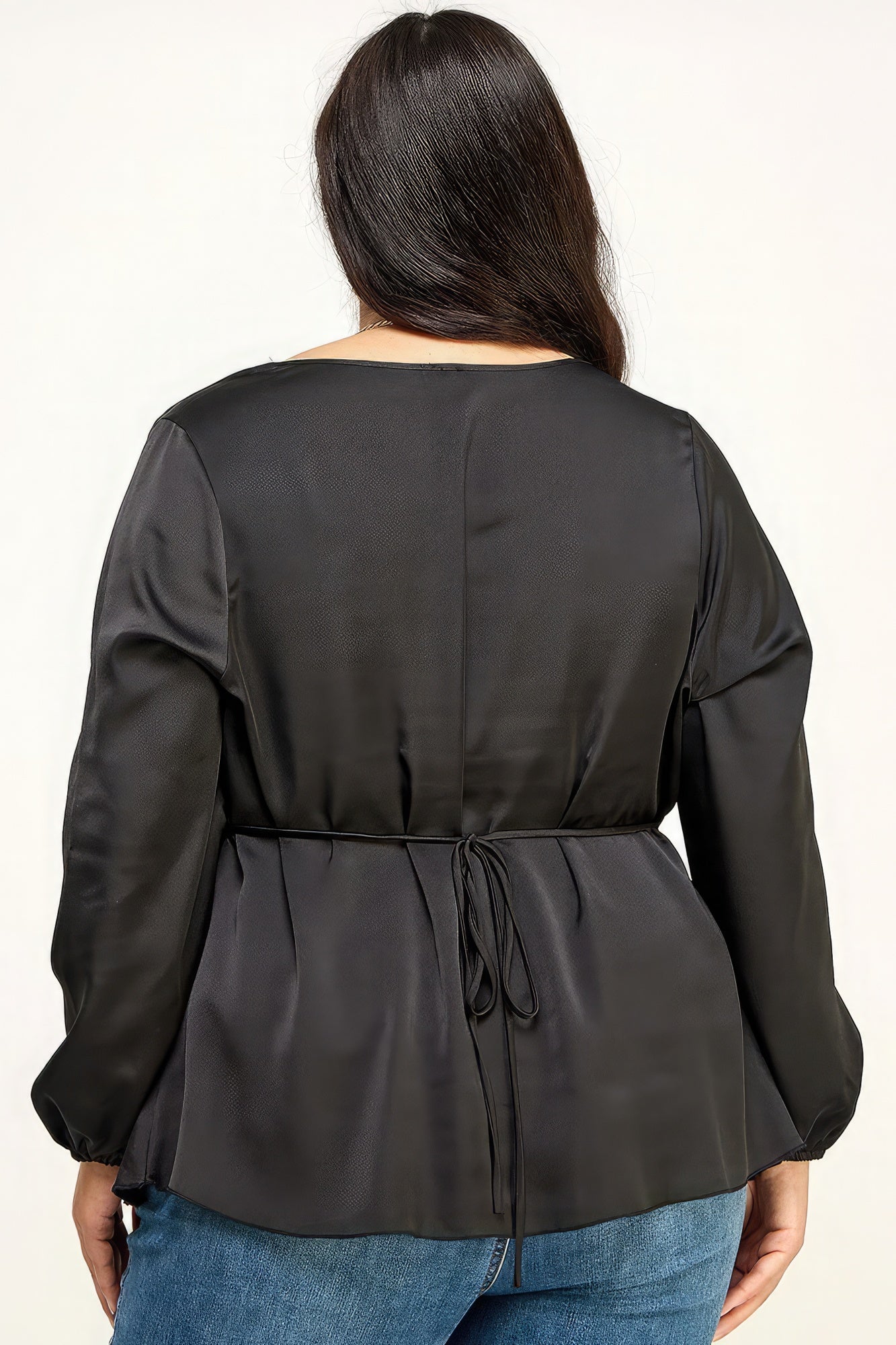 Plus Black Satin Babydoll Blouse