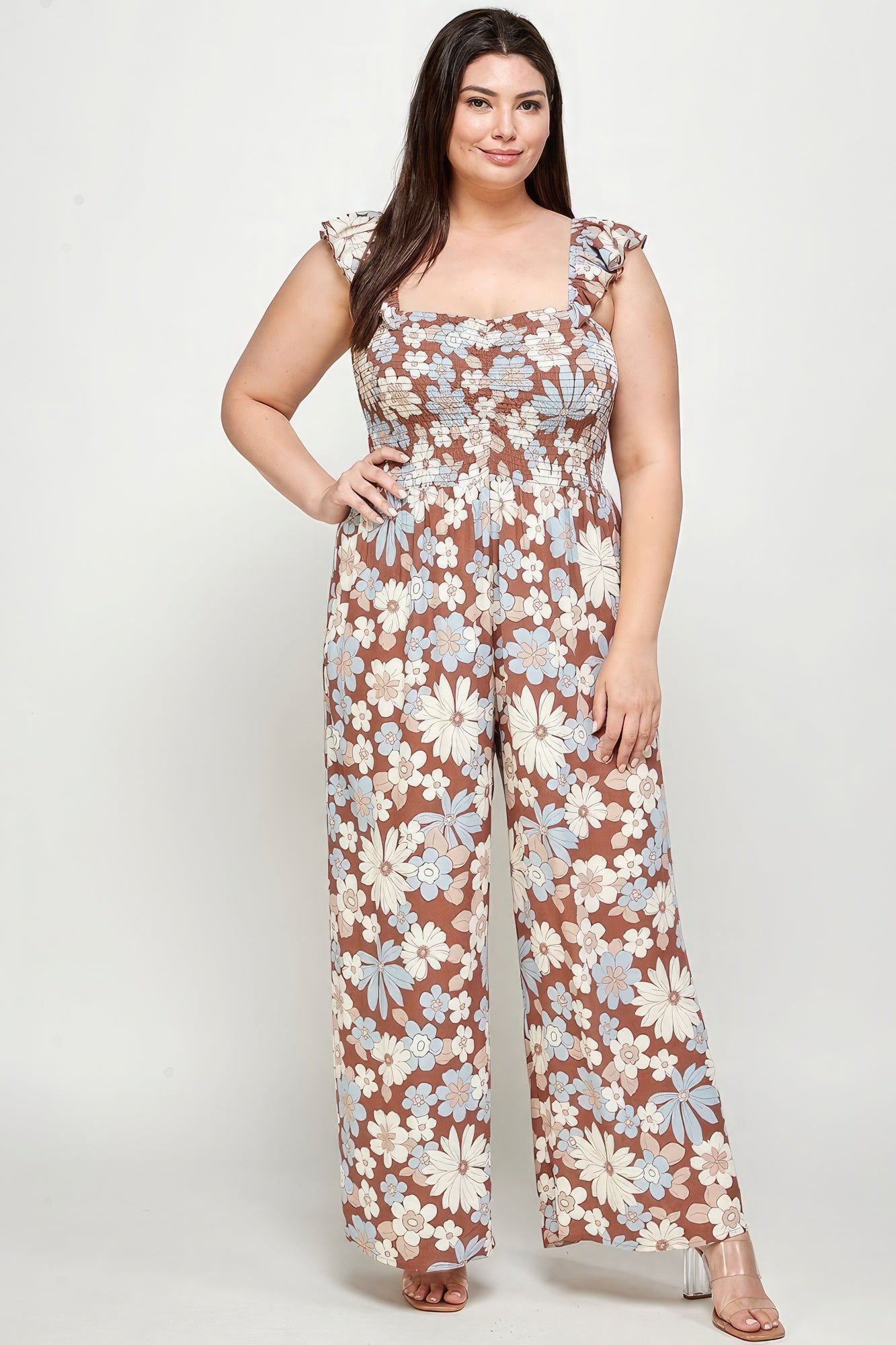 Plus Coco Floral Print Smocked Jumpsuit