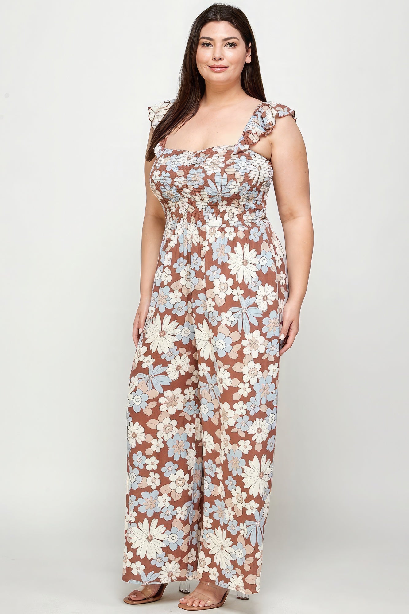 Plus Coco Floral Print Smocked Jumpsuit