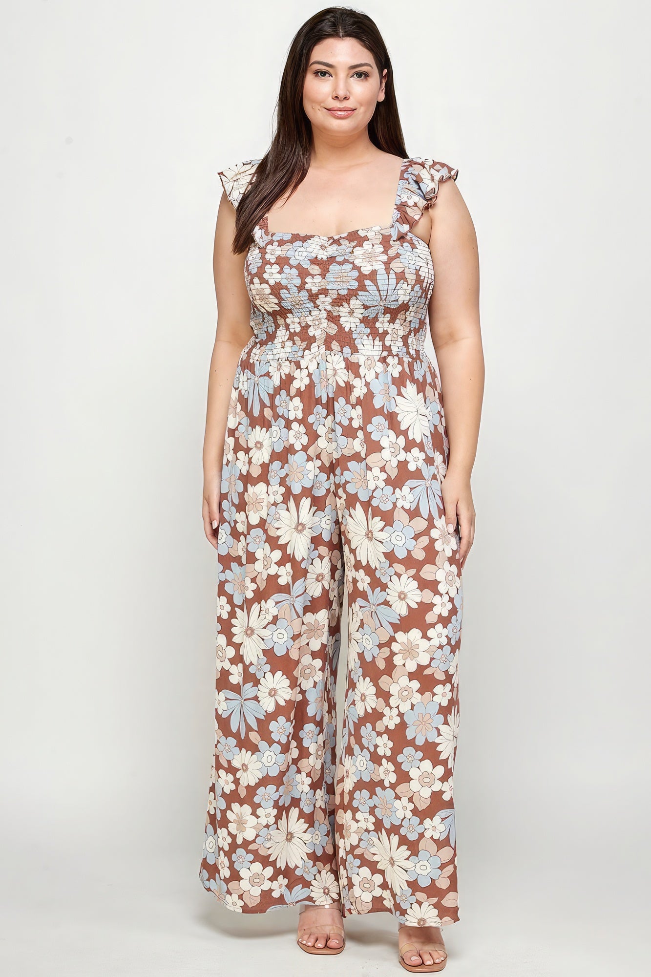 Plus Coco Floral Print Smocked Jumpsuit