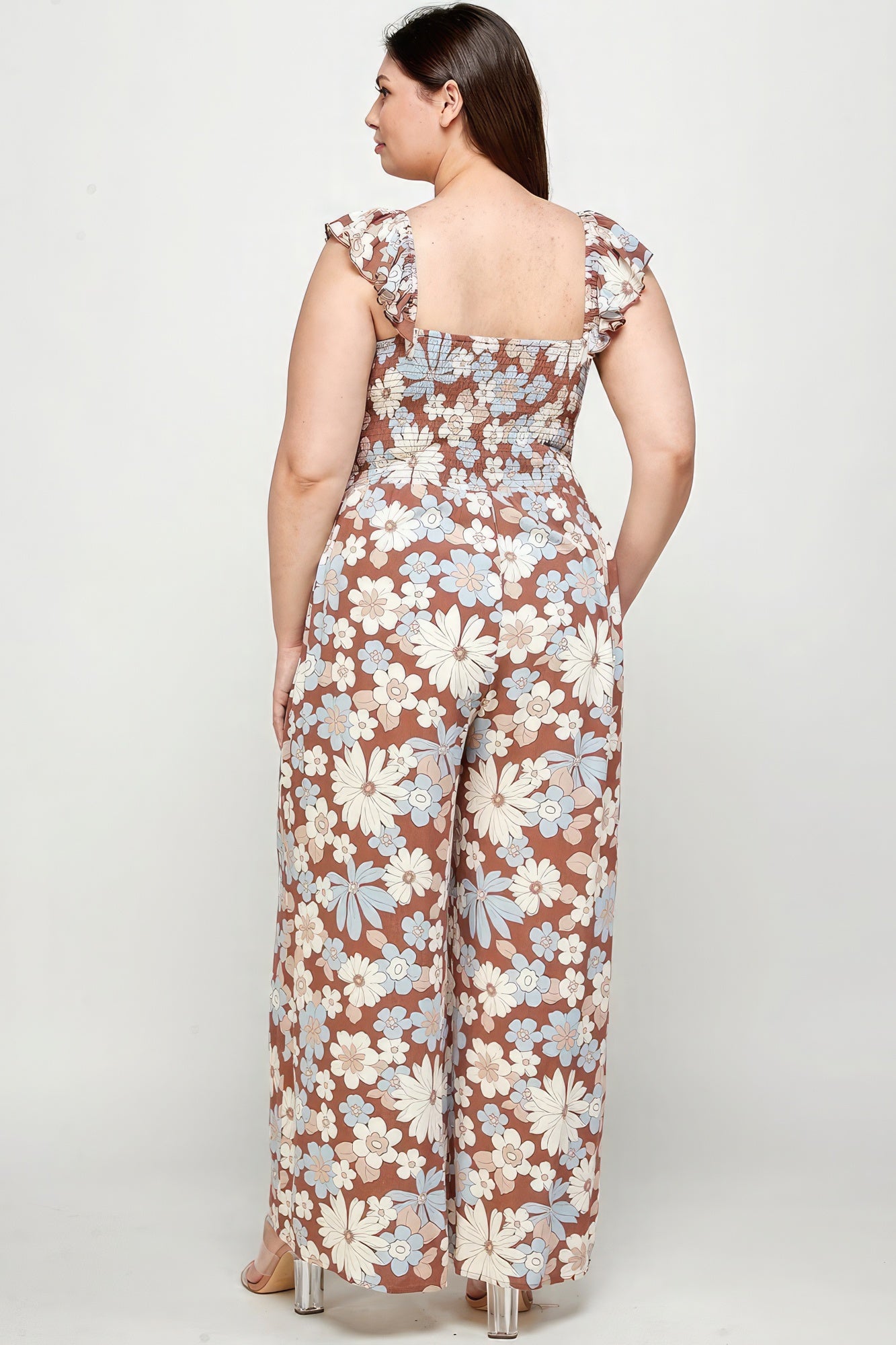 Plus Coco Floral Print Smocked Jumpsuit