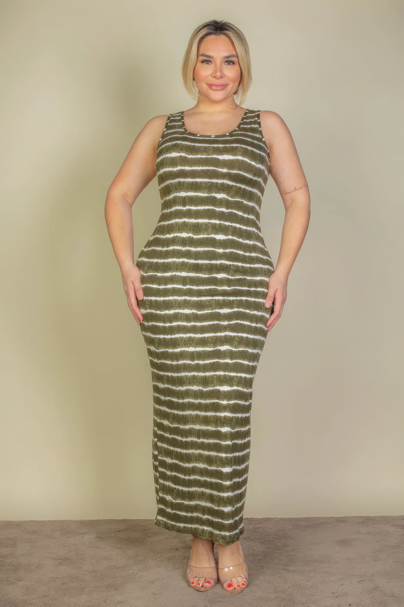 Plus Olive Tie Dye Tank Bodycon Maxi Dress