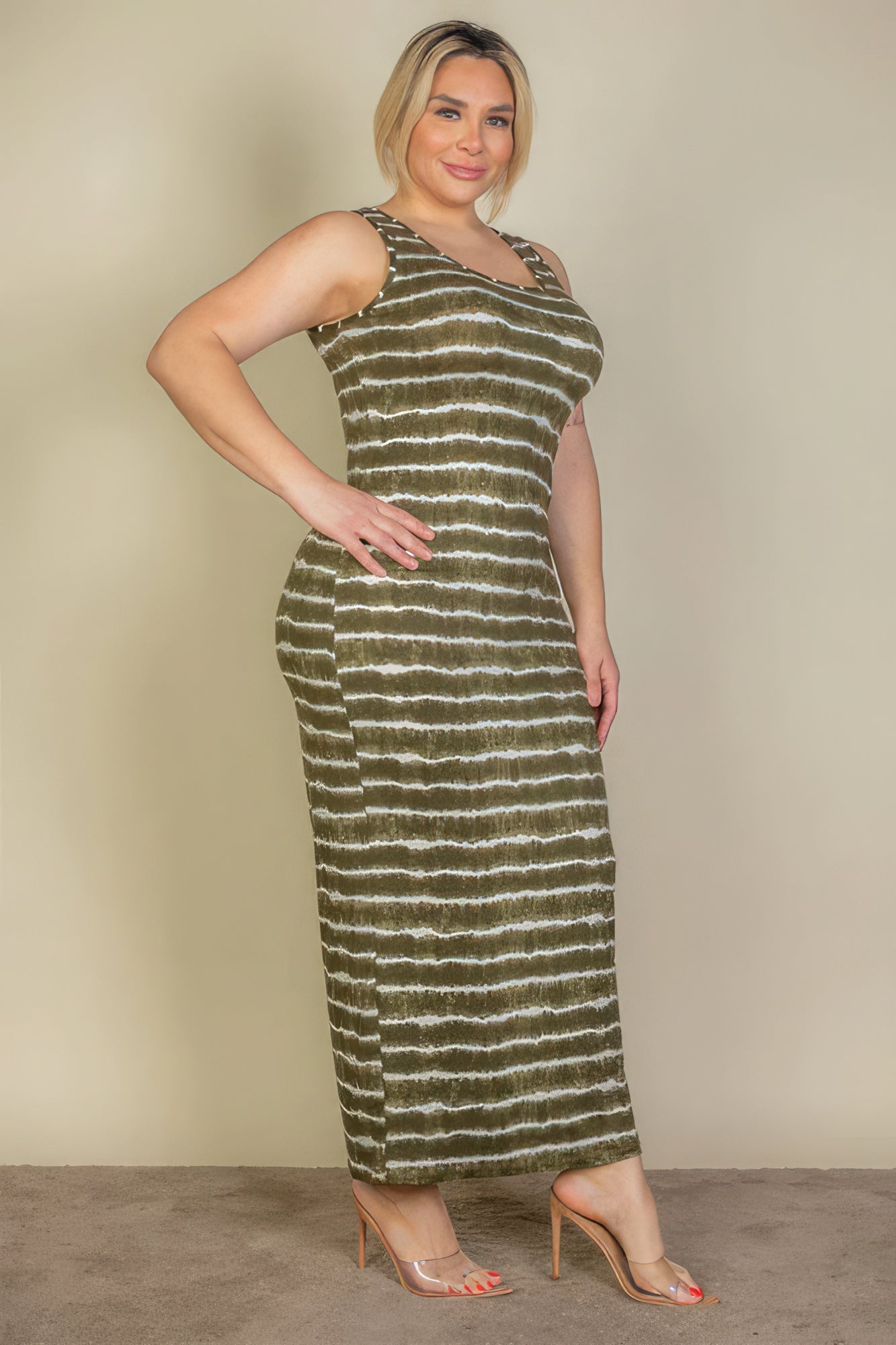 Plus Olive Tie Dye Tank Bodycon Maxi Dress