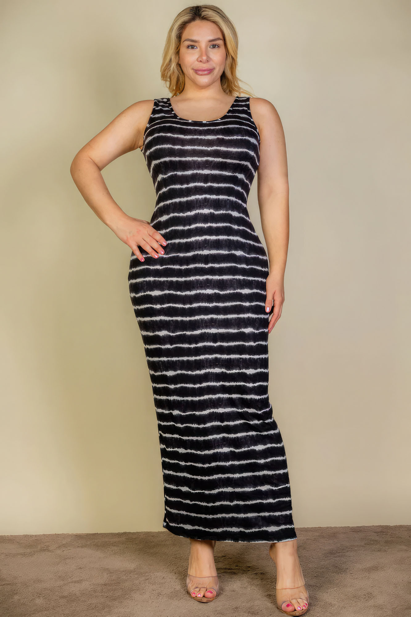 Plus Black Tie Dye Tank Bodycon Maxi Dress