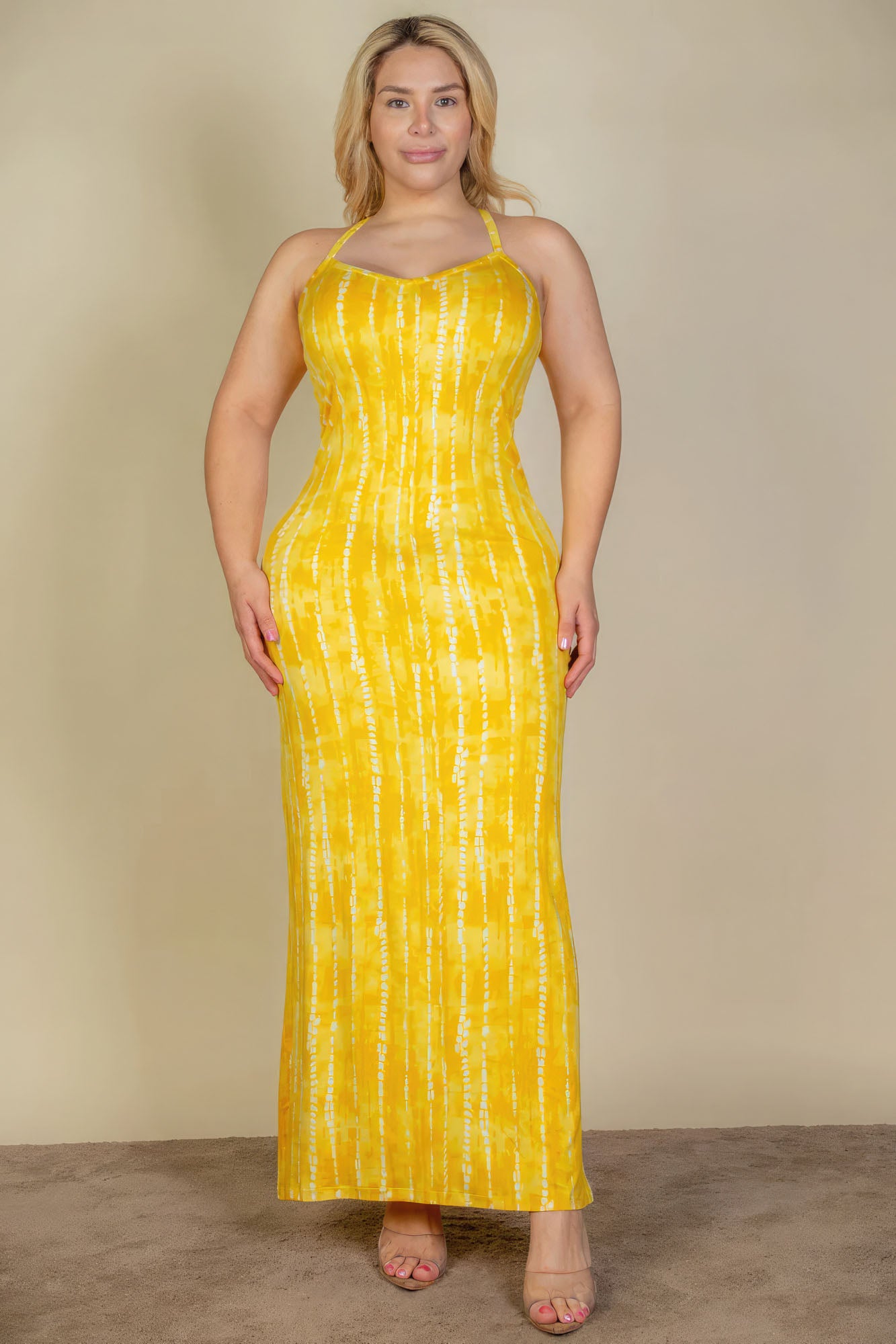 Plus Mustard Tie Dye Cami Bodycon Maxi Dress