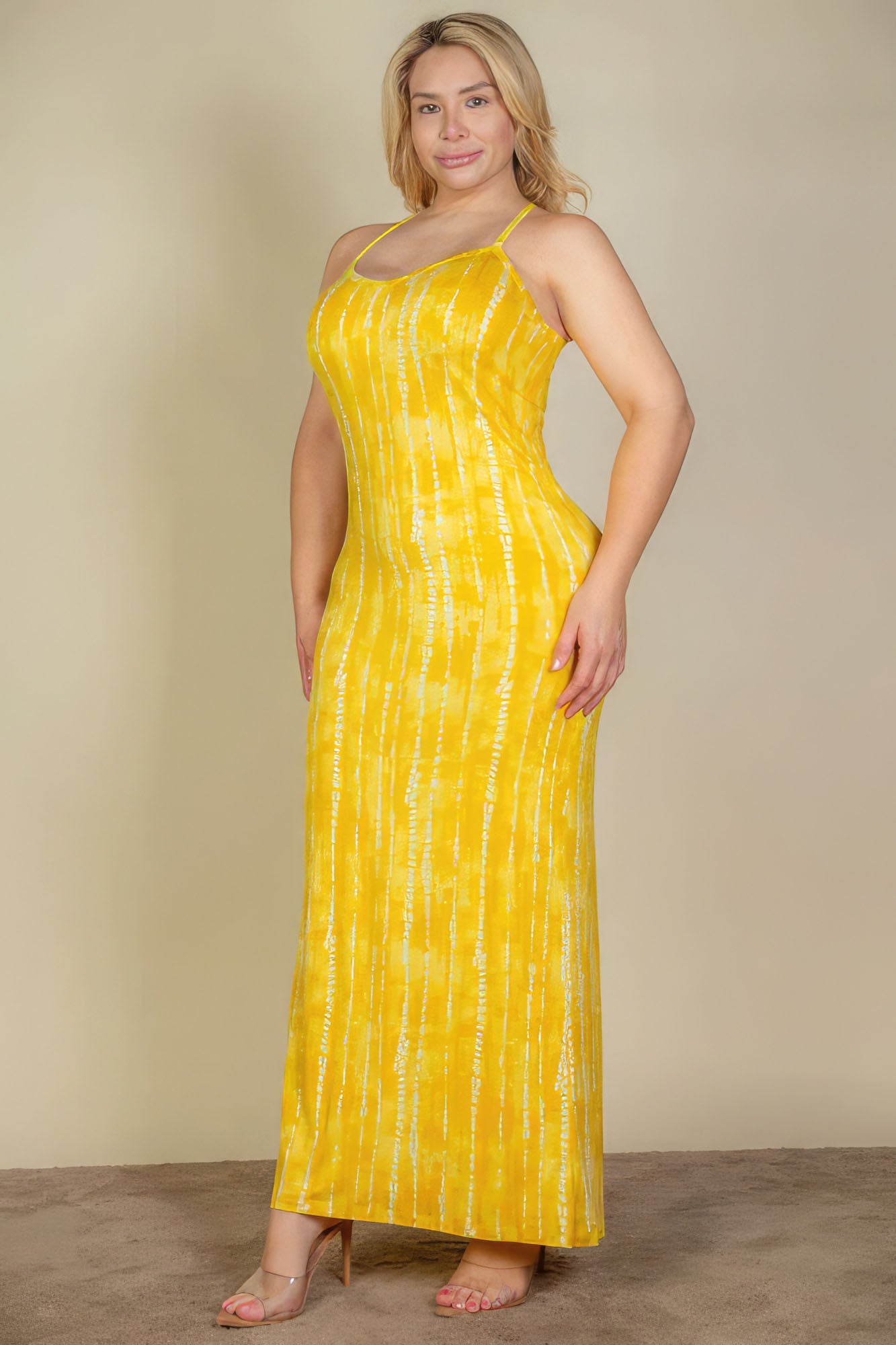 Plus Mustard Tie Dye Cami Bodycon Maxi Dress