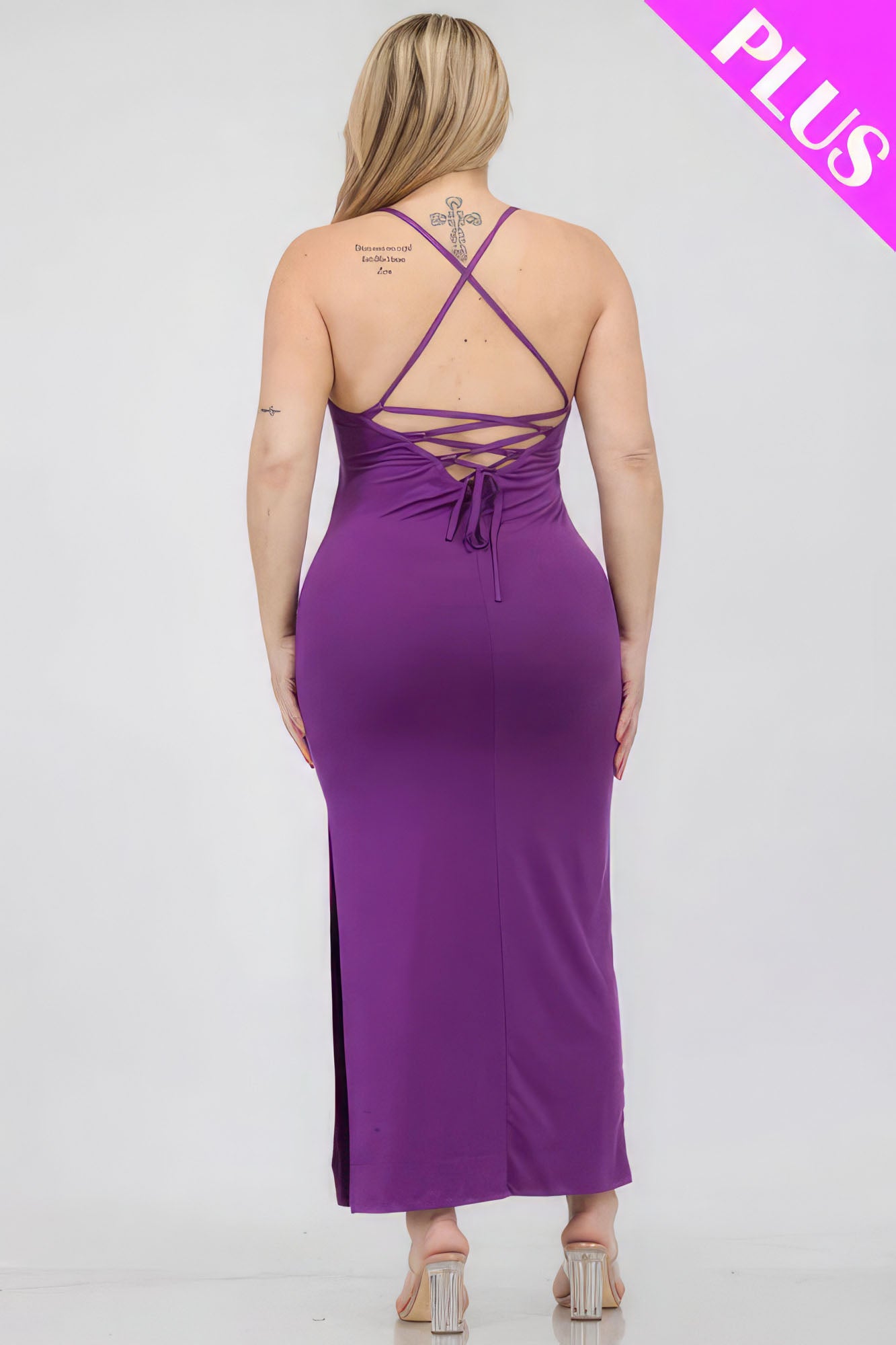 Plus Dahlia Criss Cross Back Split Thigh Maxi Dress